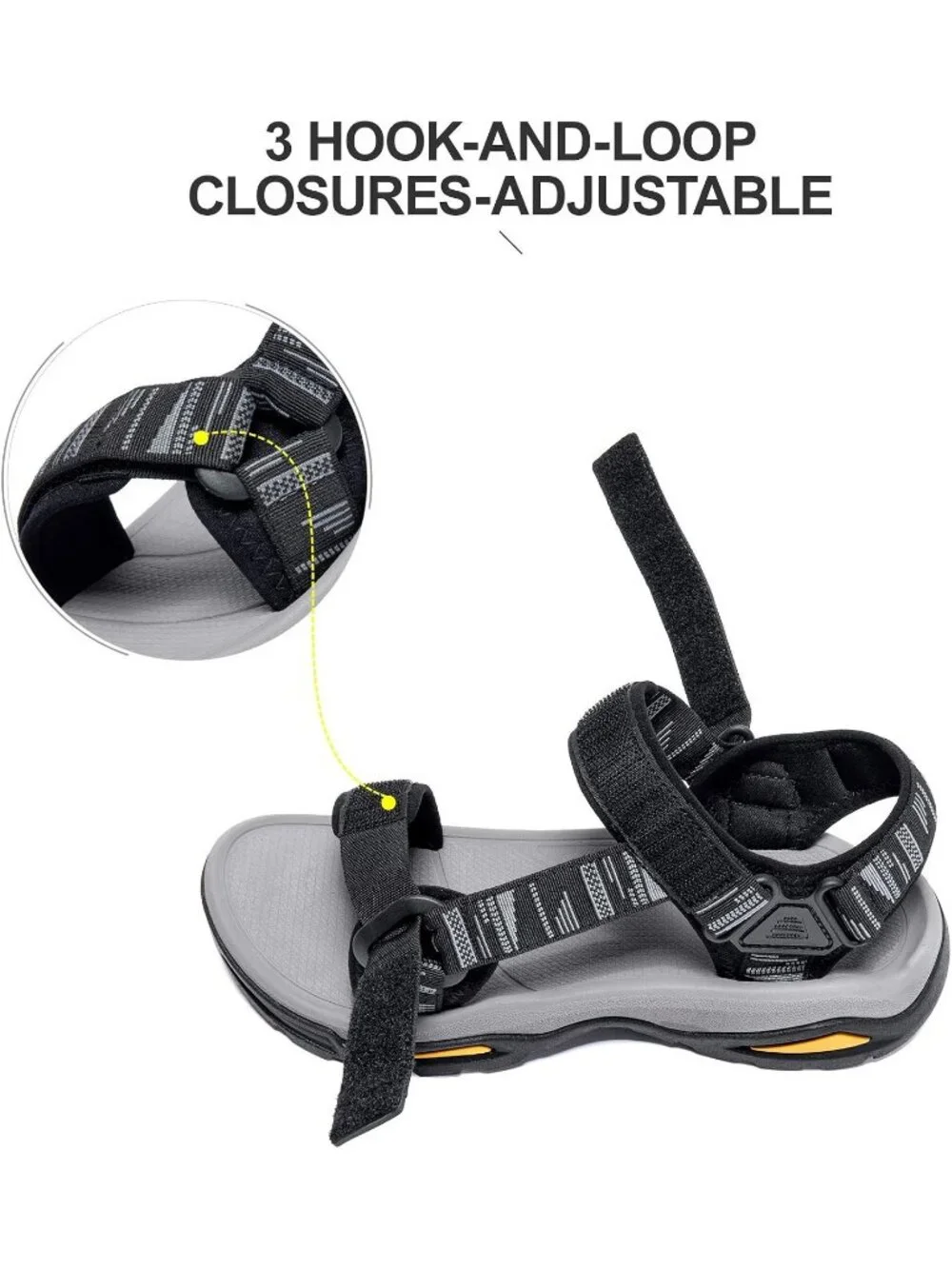 Men's Black And Grey Arch Support Open Toe Waterproof Hiking Sport Sandal Shoes